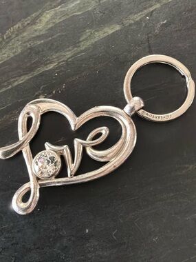 Brighton Silver 'Love' Heart Key Ring with Crystal Accent